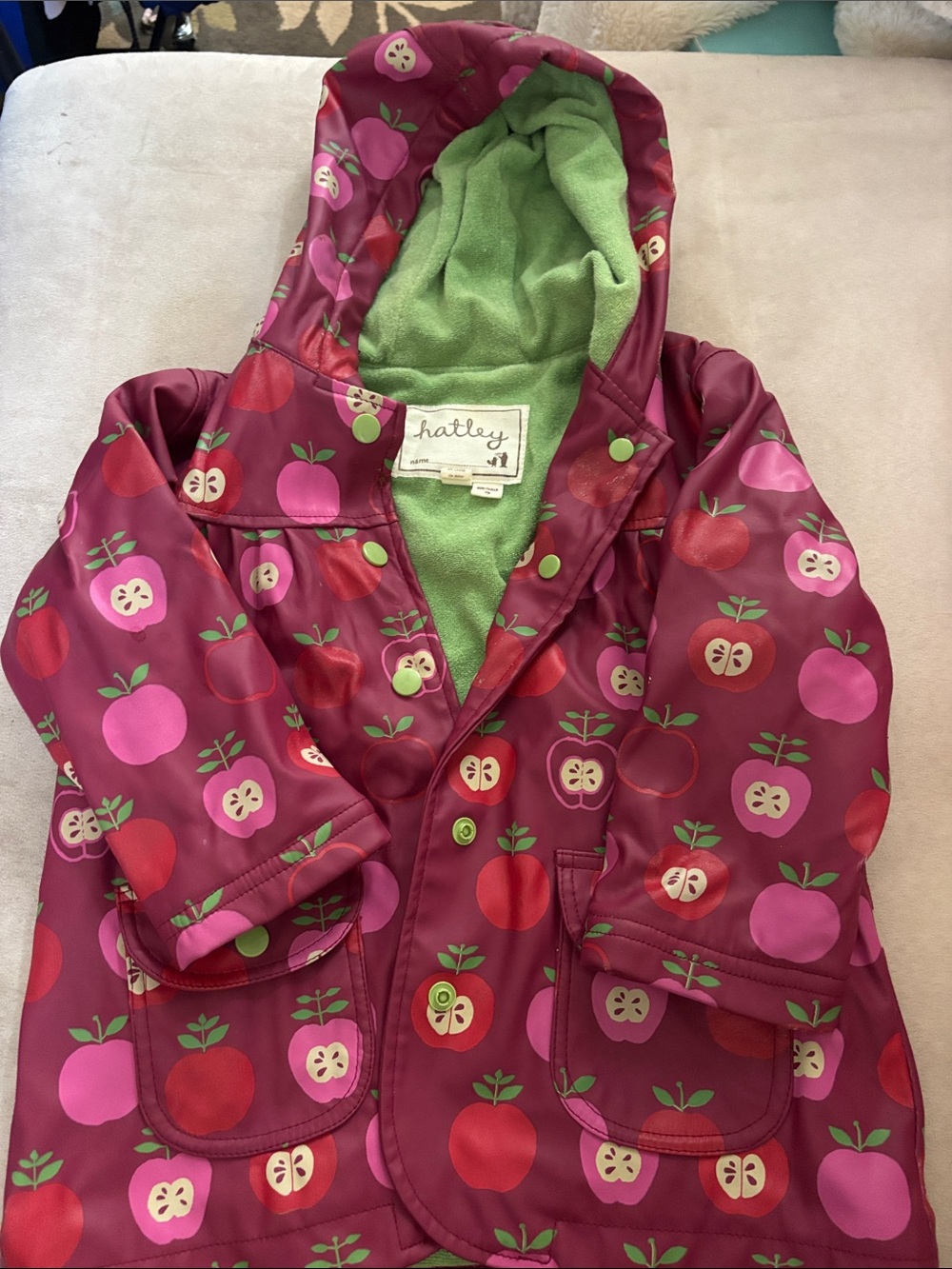 Hatley Berry Apple Print Hooded Raincoat with Green Lining